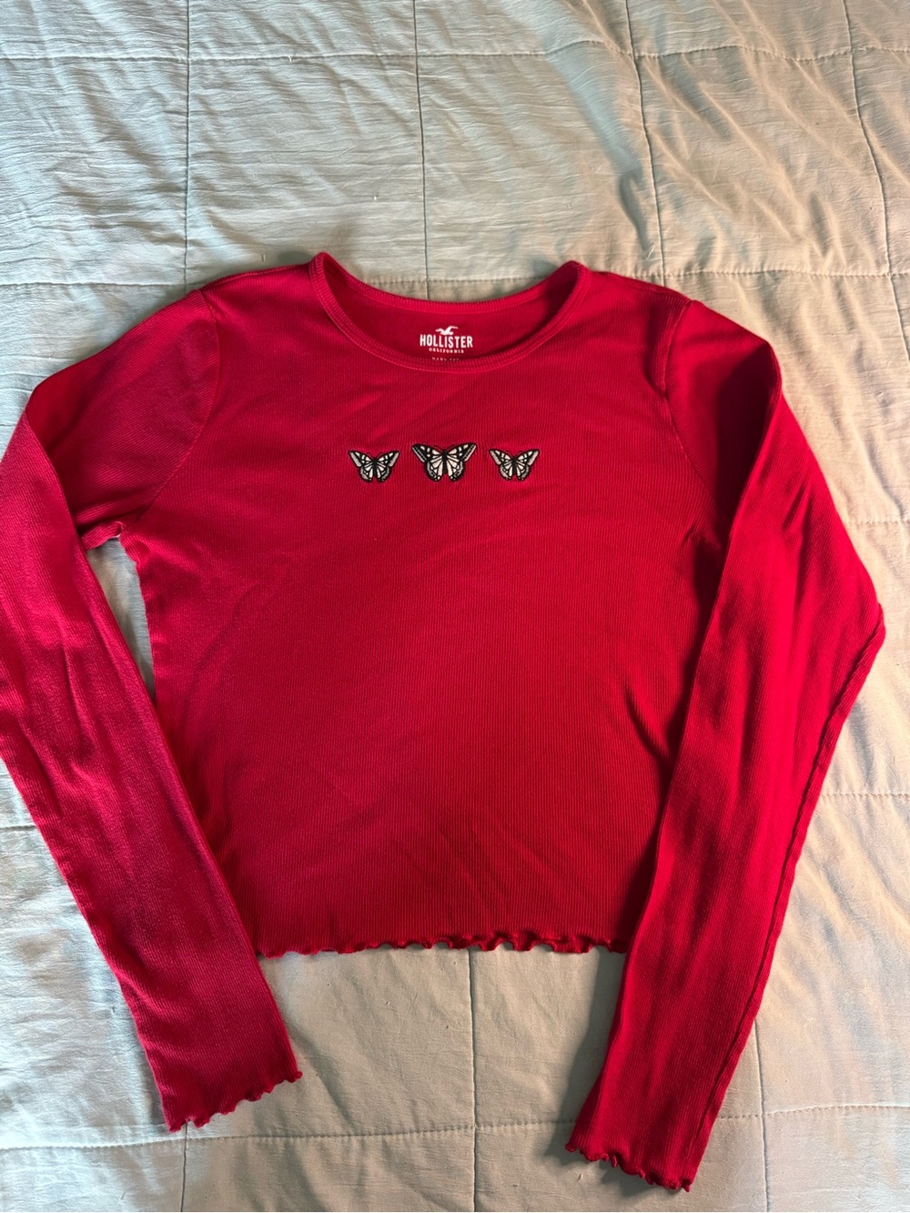 Hollister Bright Red Long-Sleeve Butterfly Crop Top